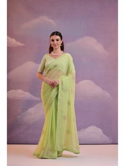 GLOBON IMPEX - Green Elegant Georgette With Embellished Motifs Saree with Unstitched Blouse
