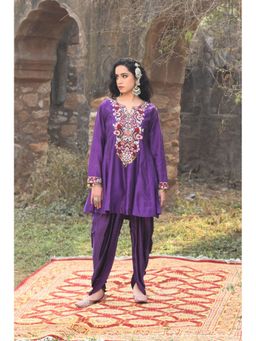 Isha and Anshul - Purple A-Line Short Kurta with Dhoti