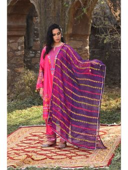 Isha and Anshul - Pink Chanderi Kurta Set with Salwar and Organza Dupatta