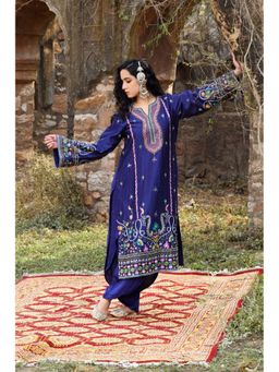 Isha and Anshul - Blue Chanderi Kurta with Dhoti Organza Dupatta