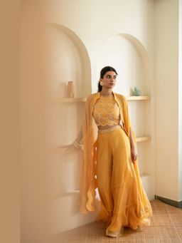 Mani Bhatia - Sunshine Yellow Sharara With Blouse And Cape
