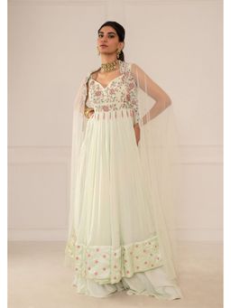 Mani Bhatia - Mint Green Anarkali Kurta With Palazzo And Dupatta