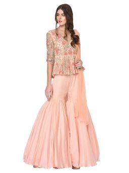 Mani Bhatia - Peach Embroidered Blouse With Sharara And Dupatta