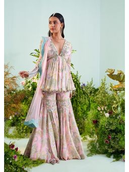 Mani Bhatia - Pink Jade Top With Sharara And Dupatta