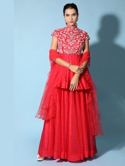 Mani Bhatia - Delilah Red Top With Sharara And Dupatta