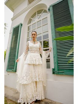Mani Bhatia - Marlene White Top With Sharara And Dupatta