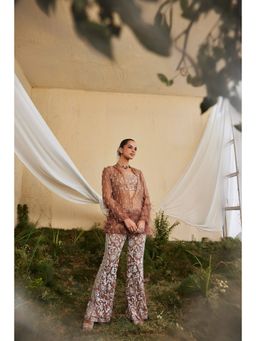 Mani Bhatia - Magnolia Brown Top With Pant And Jacket