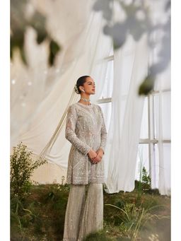Mani Bhatia - Sweet Pea Silver Kurta With Sharara