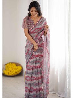 GLOBON IMPEX - Multicolour Printed With Scalloped Embellished Border Saree with Unstitched Blouse