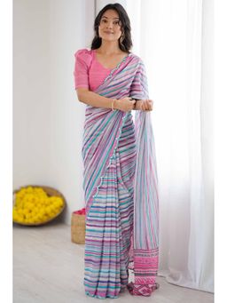 GLOBON IMPEX - Multicolor Printed With Scalloped Embellished Border Saree with Unstitched Blouse