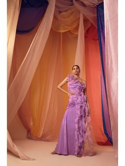 SHIAN - Lavender Assymetrical Drape Top With Crystal Embellished Skirt And Bustier