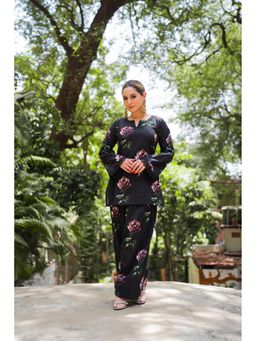 DIMPLE DESIGN STUDIO - Coal Black Printed Kurta with Farshi Salwar
