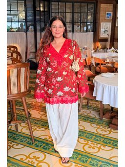 DIMPLE DESIGN STUDIO - Chahat Red Kurta with Farshi Salwar