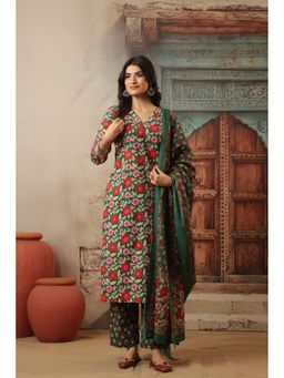 DIMPLE DESIGN STUDIO - Sirohi Green Cotton Kurta with Salwar and Dupatta