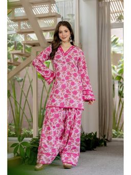 DIMPLE DESIGN STUDIO - Siddhi Pink Kurta with Farshi Salwar