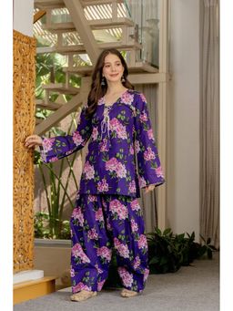 DIMPLE DESIGN STUDIO - Vartika Purple Cotton Kurta with Farshi Salwar