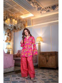 DIMPLE DESIGN STUDIO - Madhuri Pink Cotton Kurta with Farshi Salwar