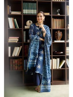 DIMPLE DESIGN STUDIO - Vrishti Blue Chanderi Dabu Kurta with Salwar and Dupatta