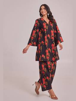 Tara-C-Tara - Printed Black Kurta With Pant