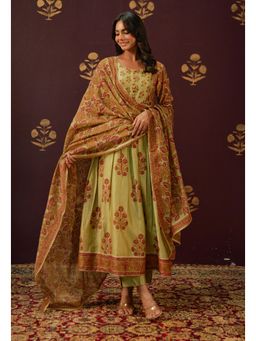 Tara-C-Tara - Floral Green Anarkali With Pant And Dupatta