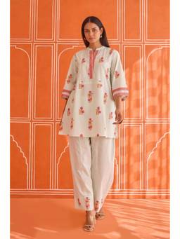 Tara-C-Tara - Off White Floral Hand Block Print Co-Ord Set