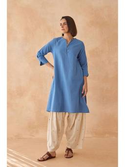 Tara-C-Tara - Steel Blue Cotton Flex Kurta With Salwar