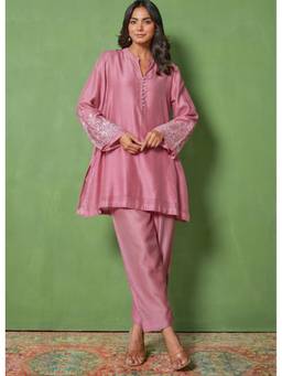 Tara-C-Tara - Opulent Chanderi Pink Co-Ord Set