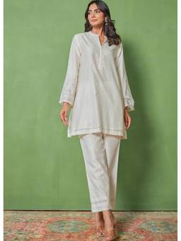 Tara-C-Tara - Opulent Chanderi White Co-Ord Set