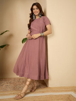 InWeave - Rose Pink Side Keyhole Neck Midi Dress