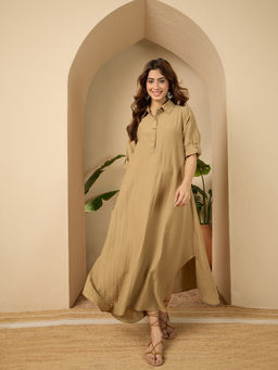 InWeave - Khaki Shirt Collar Maxi Dress