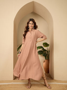 InWeave - Light Beige Shirt Collar Maxi Dress