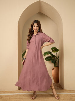 InWeave - Rose Pink Shirt Collar Maxi Dress