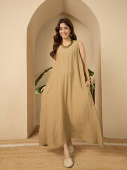 InWeave - Khaki Round Neck Maxi Dress