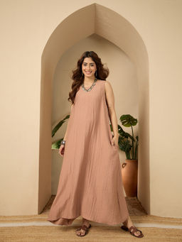 InWeave - Light Beige Round Neck Maxi Dress