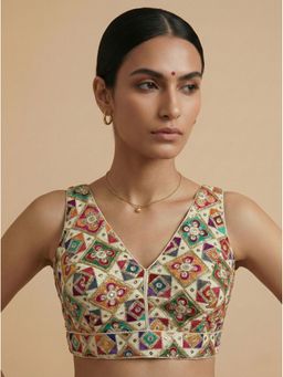 Niraha - Cream Fancy Designer Saree Stitched Blouse