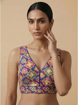 Niraha - Purple Fancy Designer Saree Stitched Blouse