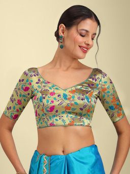 Niraha - Green Paithni Design Saree Stitched Blouse