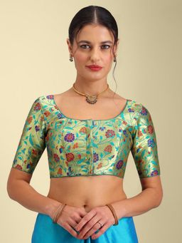 Niraha - Women Green Paithni Design Saree Stitched Blouse