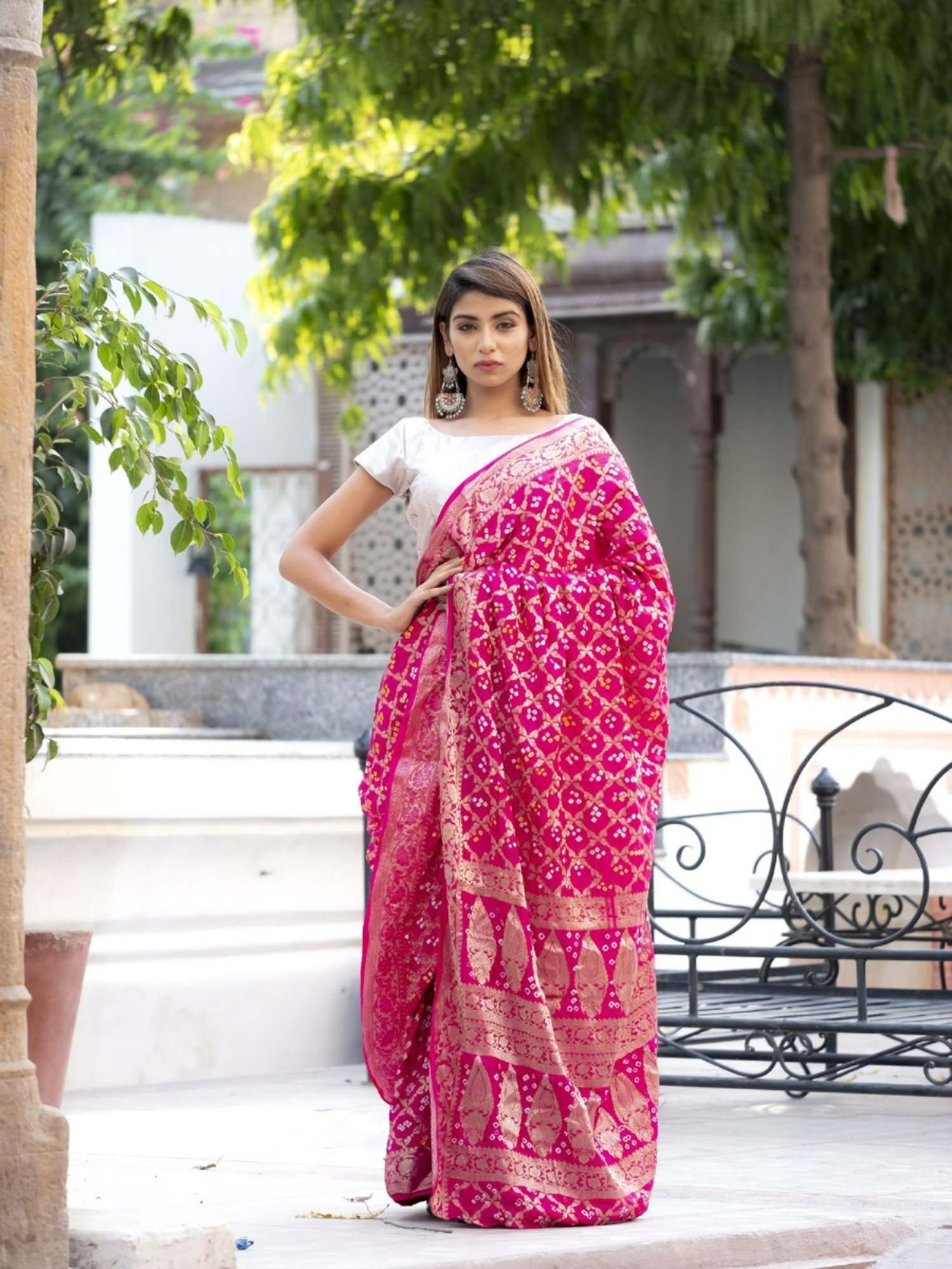 Buy Rangpur Pink Art Silk Saree With Blouse Online