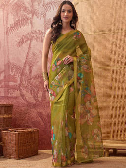 Nyri - Green Printed Kota Doria Saree