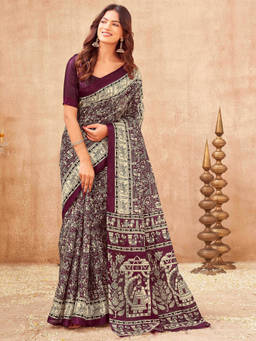 Nyri - Wine Printed Khadi Saree