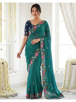 Nyri - Green Embroidery Georgette Saree