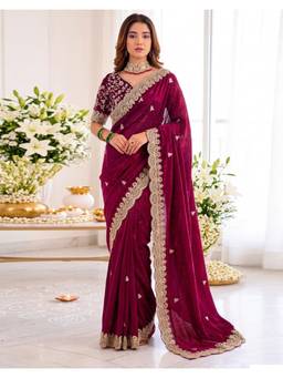 Nyri - Magenta Sequins Embroidery Tissue Silk Saree