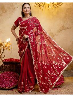 Nyri - Red Embroidery Georgette Saree