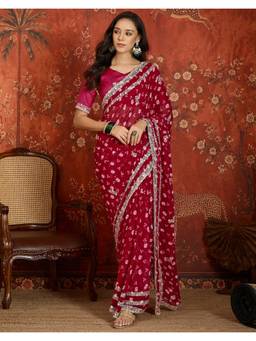 Nyri - Red Bandhani Printed Georgette Saree