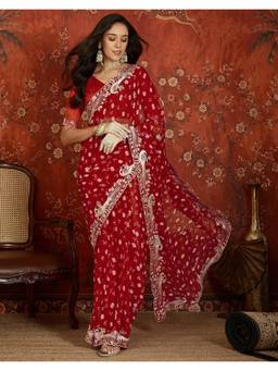 Nyri - Red Bandhani Printed Georgette Saree