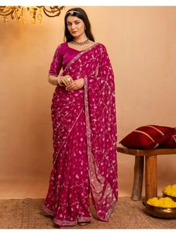 Nyri - Pink Bandhani Printed Georgette Saree