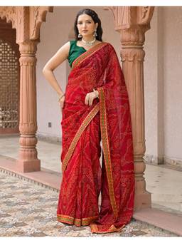 Nyri - Red Bandhani Printed Georgette Saree