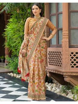 Nyri - Beige Printed Linen Saree