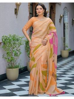 Nyri - Peach Printed Linen Saree